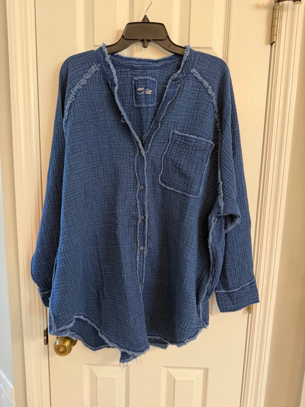aerie Indigo Textured Button-Front Casual Shirt